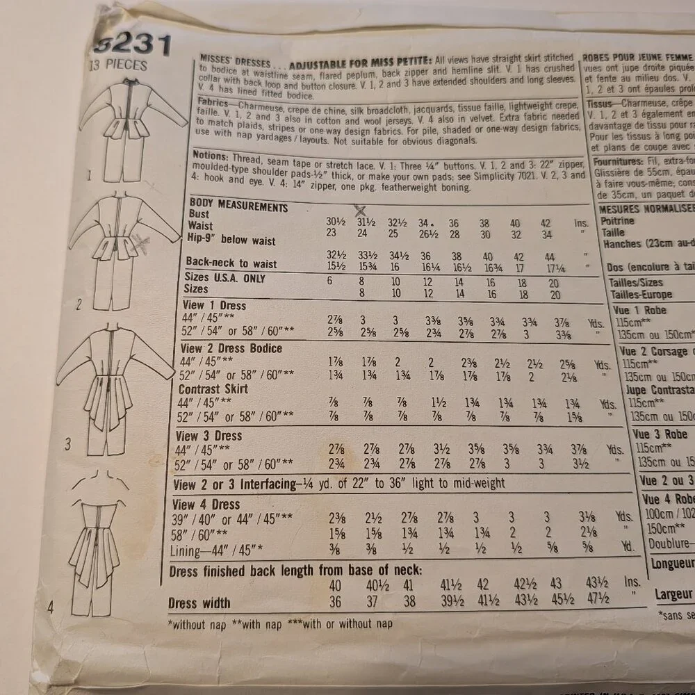 simplicity 8231 sewing pattern Dress 6-8-10